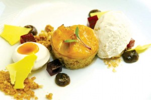 Mango Confit, Peanut Sponge (smoked raisins, tamarind ice cream, graham cracker crumble)